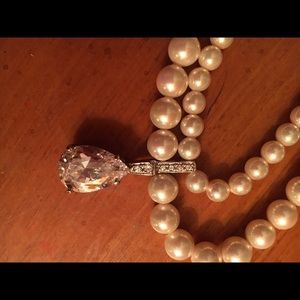 Costume Pearl & CZ Necklace